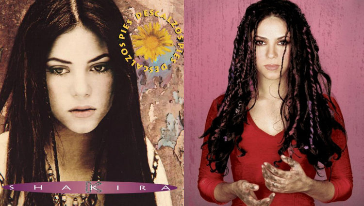 Shakira con el pelo moreno en las portadas de sus dos primeros discos