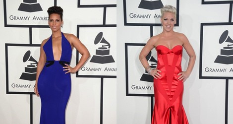 Alicia Keys con un vestido de Armani Privé en la alfombra roja de los Premios Grammy 2014