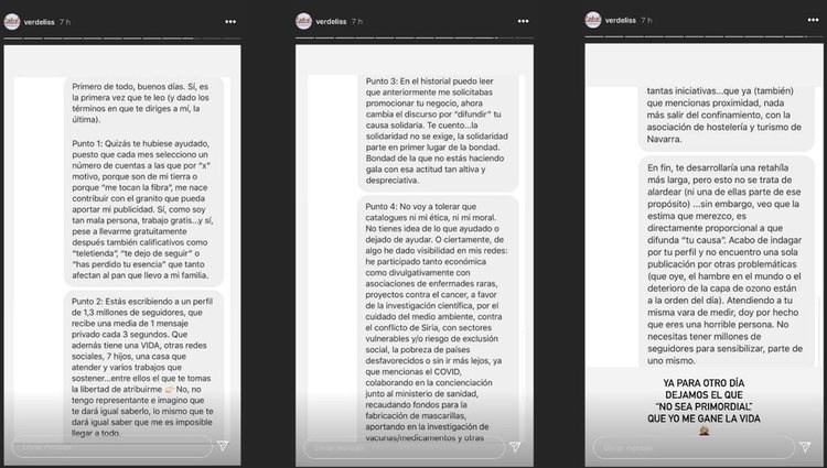 Verdeliss, muy contudente ante los ataques de un seguidor | Fotos: Instgram