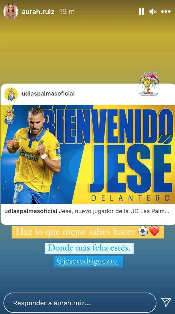 Aurah Ruiz celebra el fichaje de Jesé Rodríguez/ Foto: Instagram