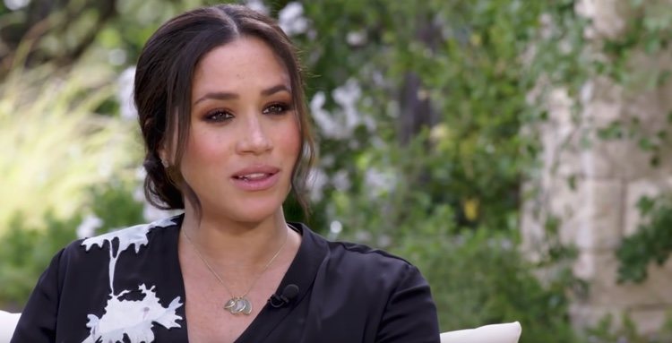 Meghan Markle en un momento de su entrevista con Oprah Winfrey