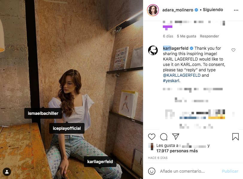 Karl Lagerfeld quiere usar la foto de Adara en su página web | Foto: Instagram