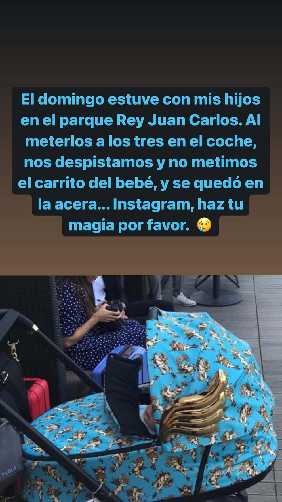 Sara Sálamo enseña el carrito e sus hijos para recuperarlo/ Foto: Instagram