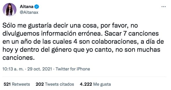 El mensaje con el que concluye Aitana | Twitter