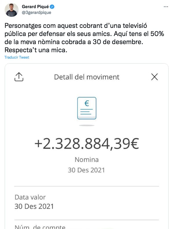 Gerard Piqué publica su nómina/ Foto: Twitter