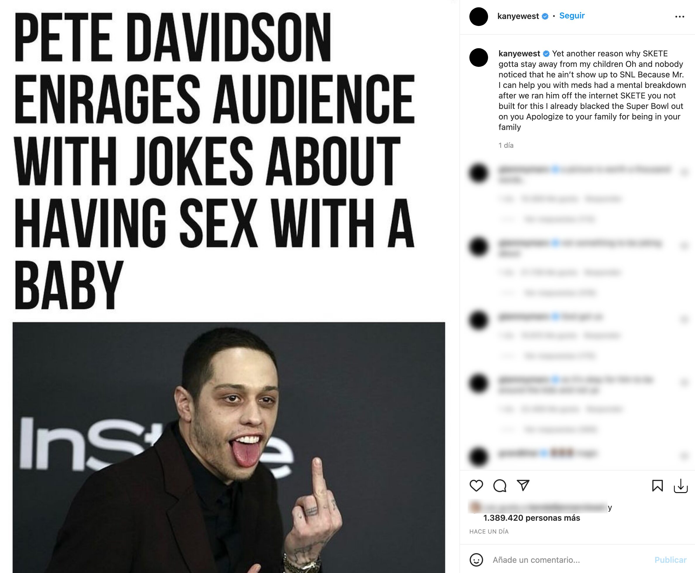 Kanye West contra Pete Davidson por sus adicciones | Foto: Instagram