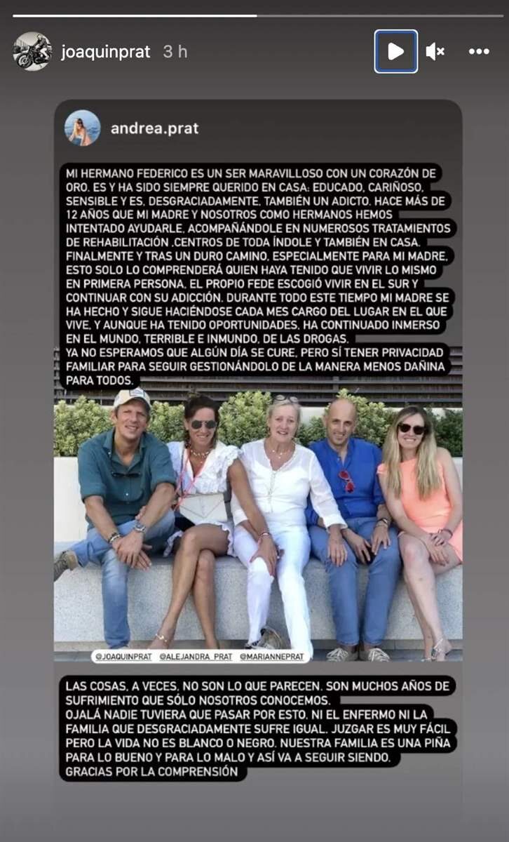 La familia Prat ha emitido un comunicado hablando de la situación | Foto: Instagram