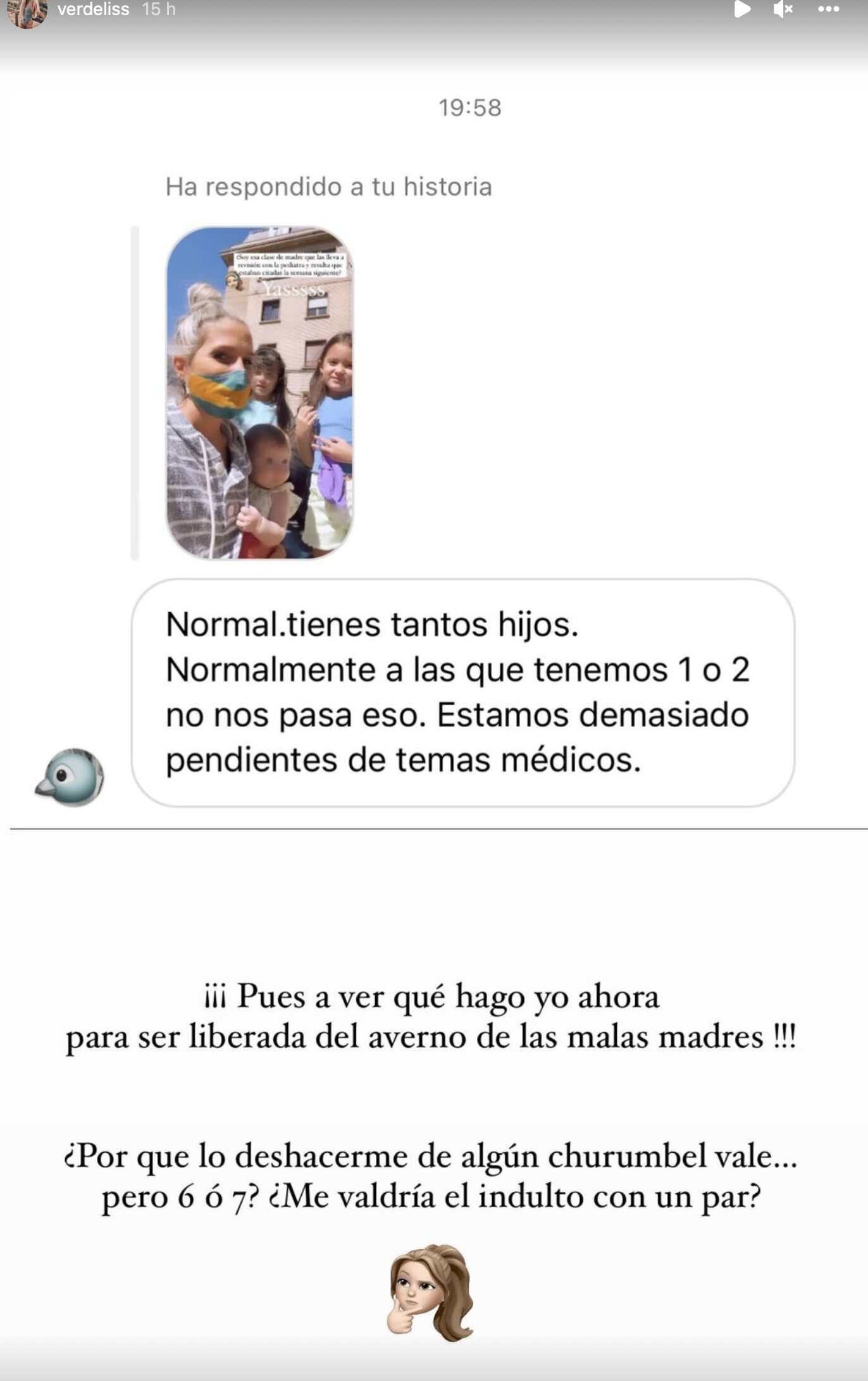 La respuesta de Verdeliss a una crítica en las redes/ Foto: Instagram