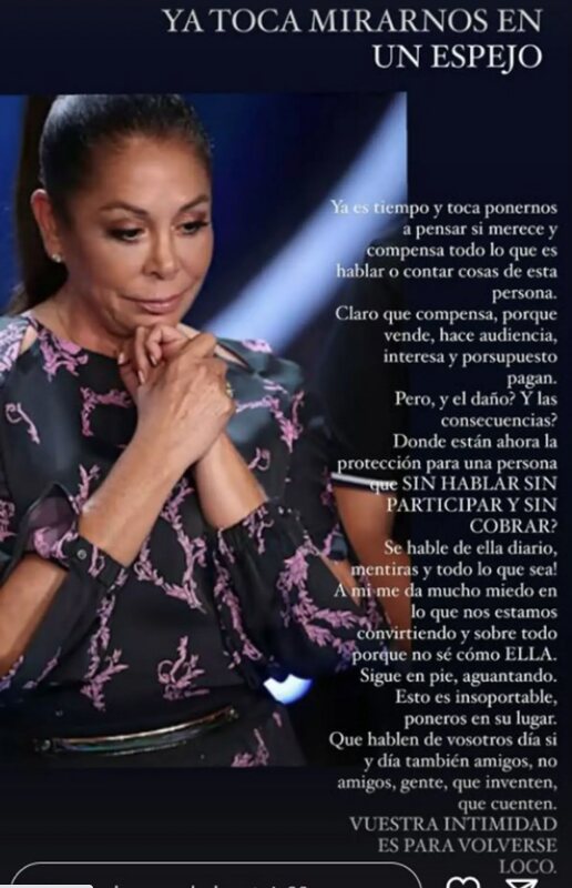 El texto que ha compartido Anabel Pantoja/ Foto: Instagram