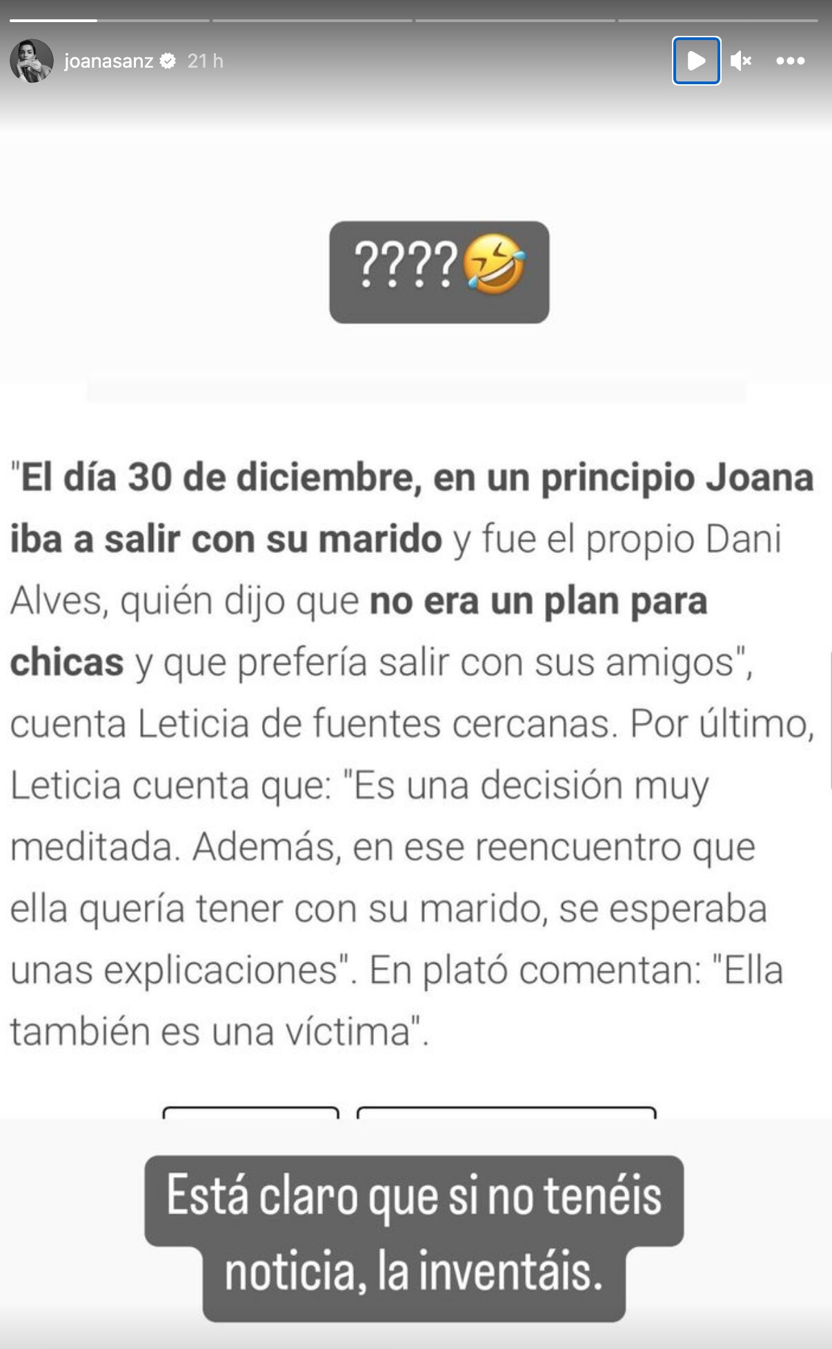 Joana Sanz asegura que la noticia de 'El programa de Ana Rosa' es inventada | Foto: Instagram