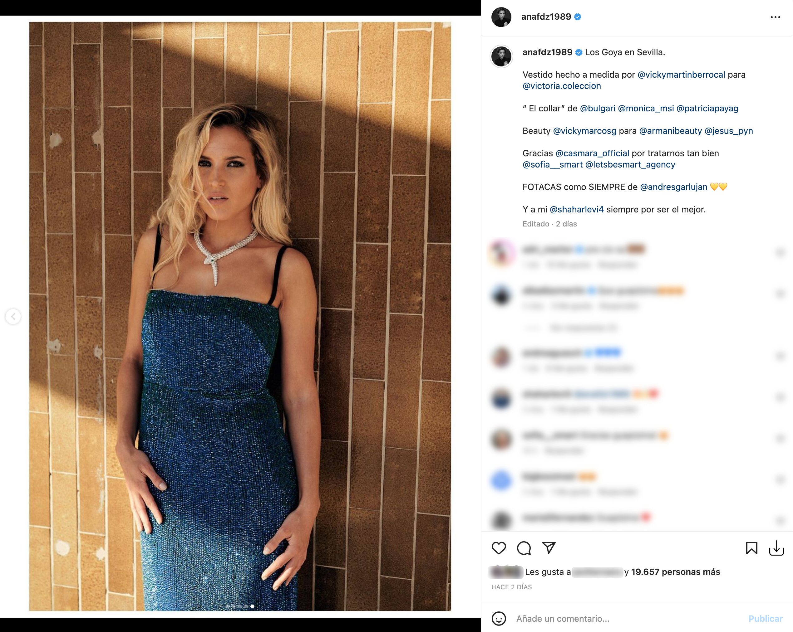 El look de Ana Fernández para los Goya 2023 | Foto: Instagram