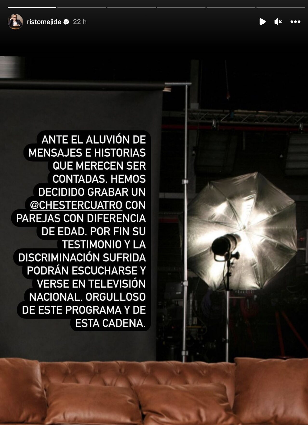 Risto Mejide anuncia um programa especial en 'Chester' sobre las parejas con diferencia de edad | Foto: Instagram