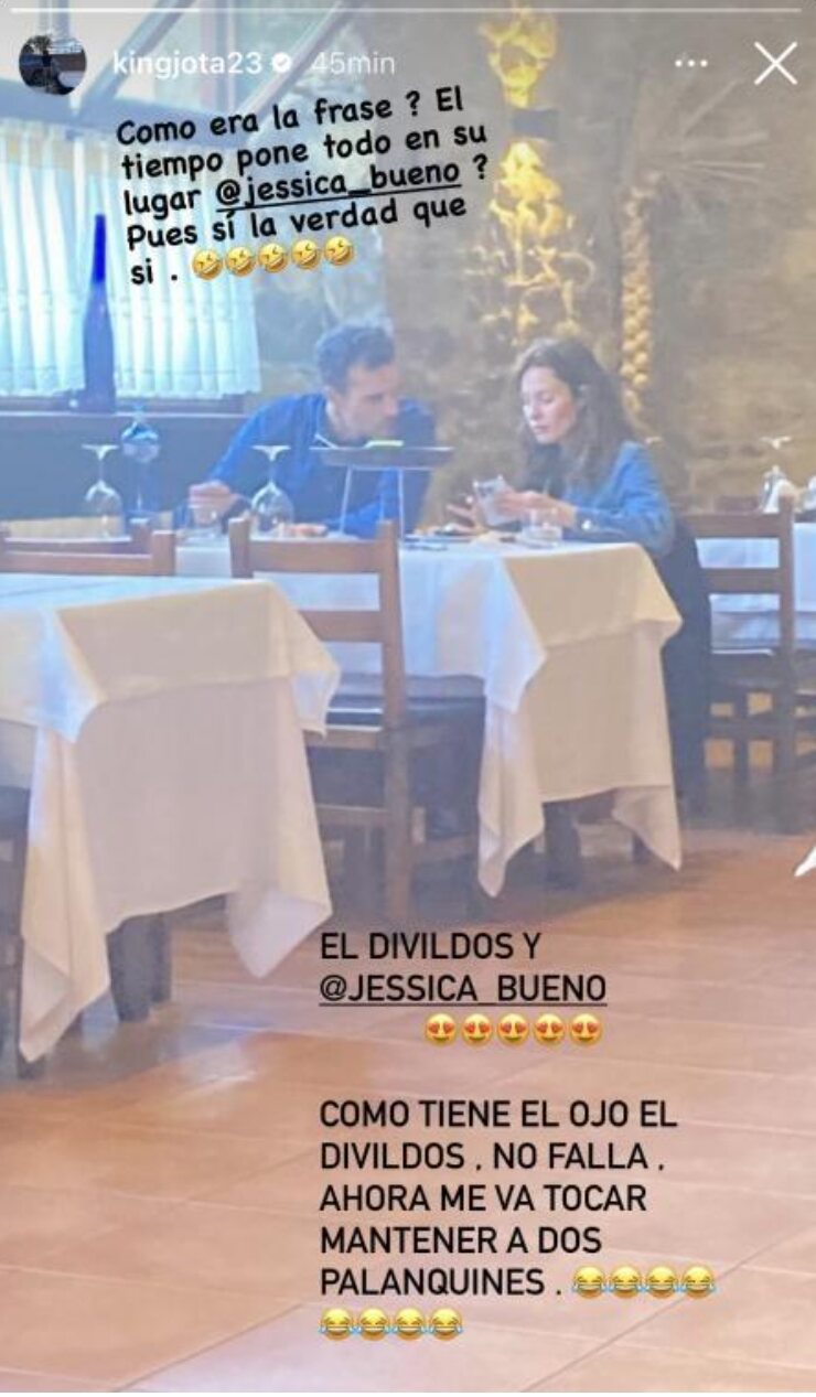 Jessica Bueno junto a Pablo Marqués en los stories de Jota Peleteiro / Foto: Instagram