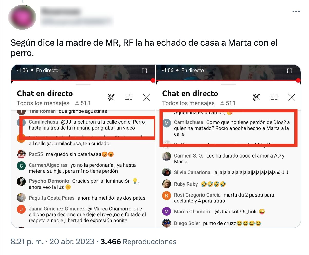 Los comentarios que alguien escribió en Youtube haciéndose pasar por la madre de Marta Riesco| Foto: Twitter