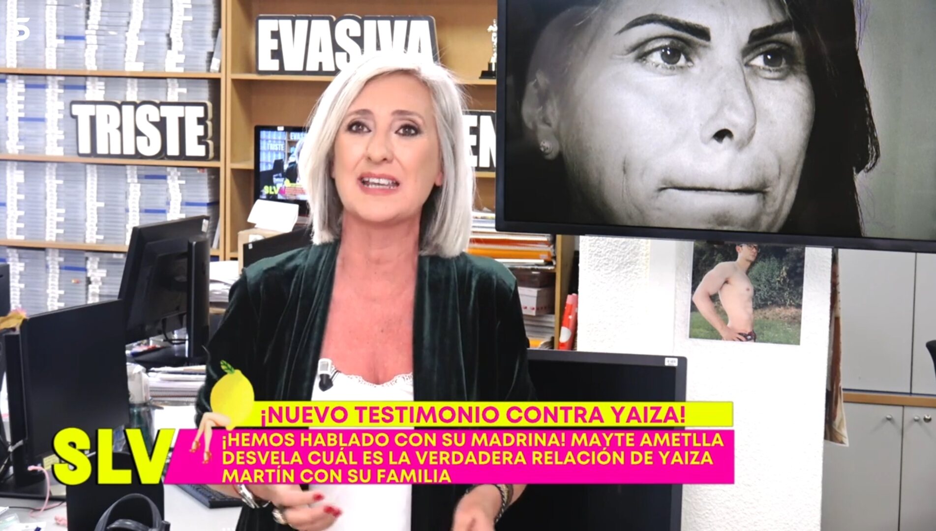 El equipo de 'Sálvame' habla con la madrina de Yaiza / Foto: Telecinco.es