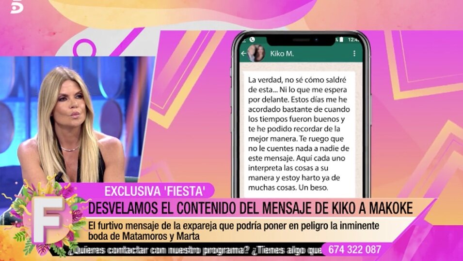 El mensaje que le manda Kiko Matamoros a Makoke/ Foto: Telecinco