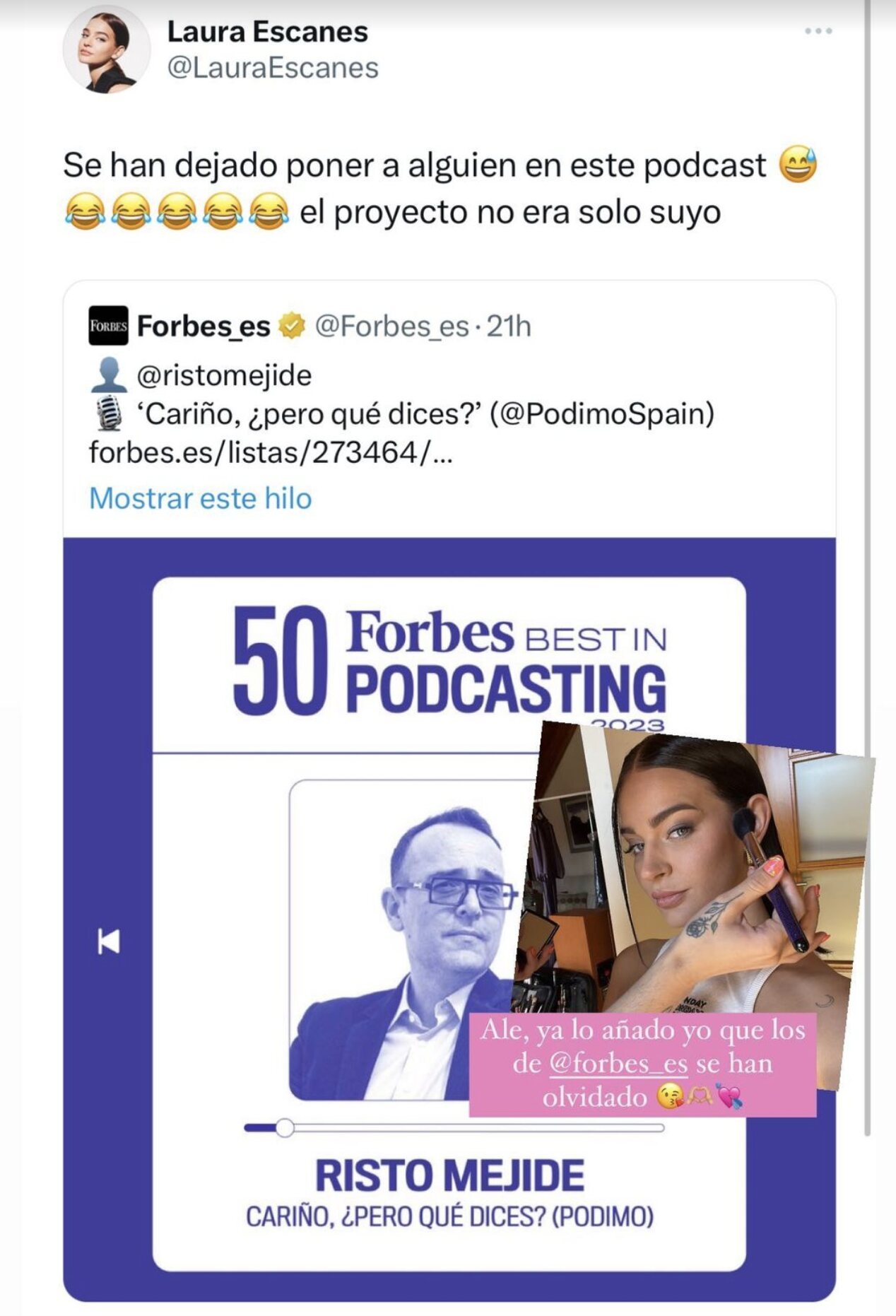 La respuesta con sorna de Laura Escanes a Forbes/ Foto: Instagram