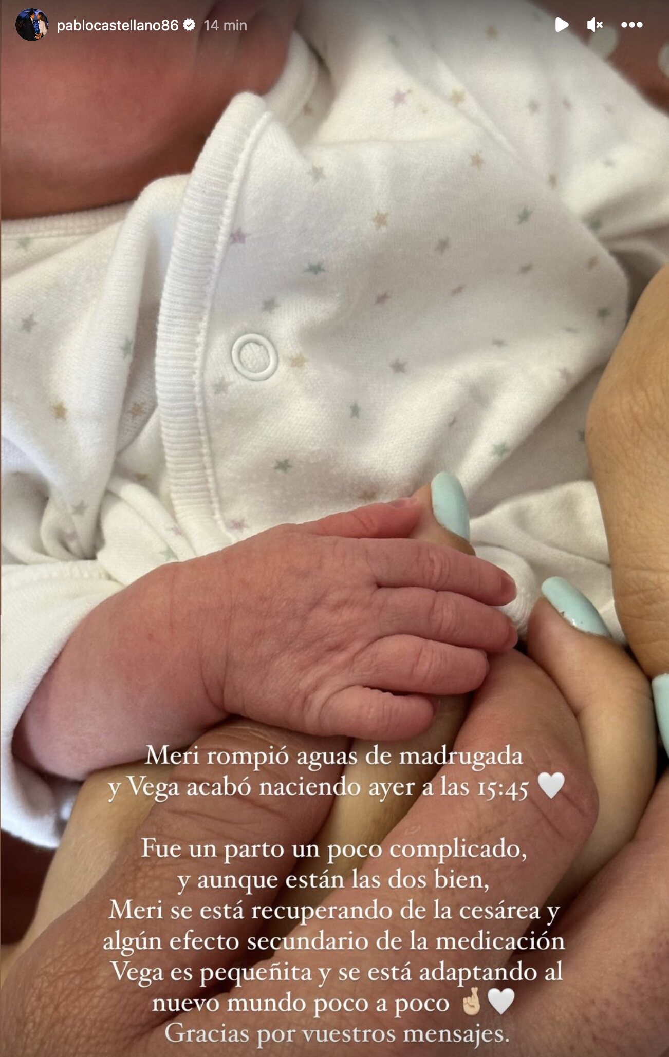 Pablo Castellano publica la primera foto de su hija Vega/ Foto: Instagram