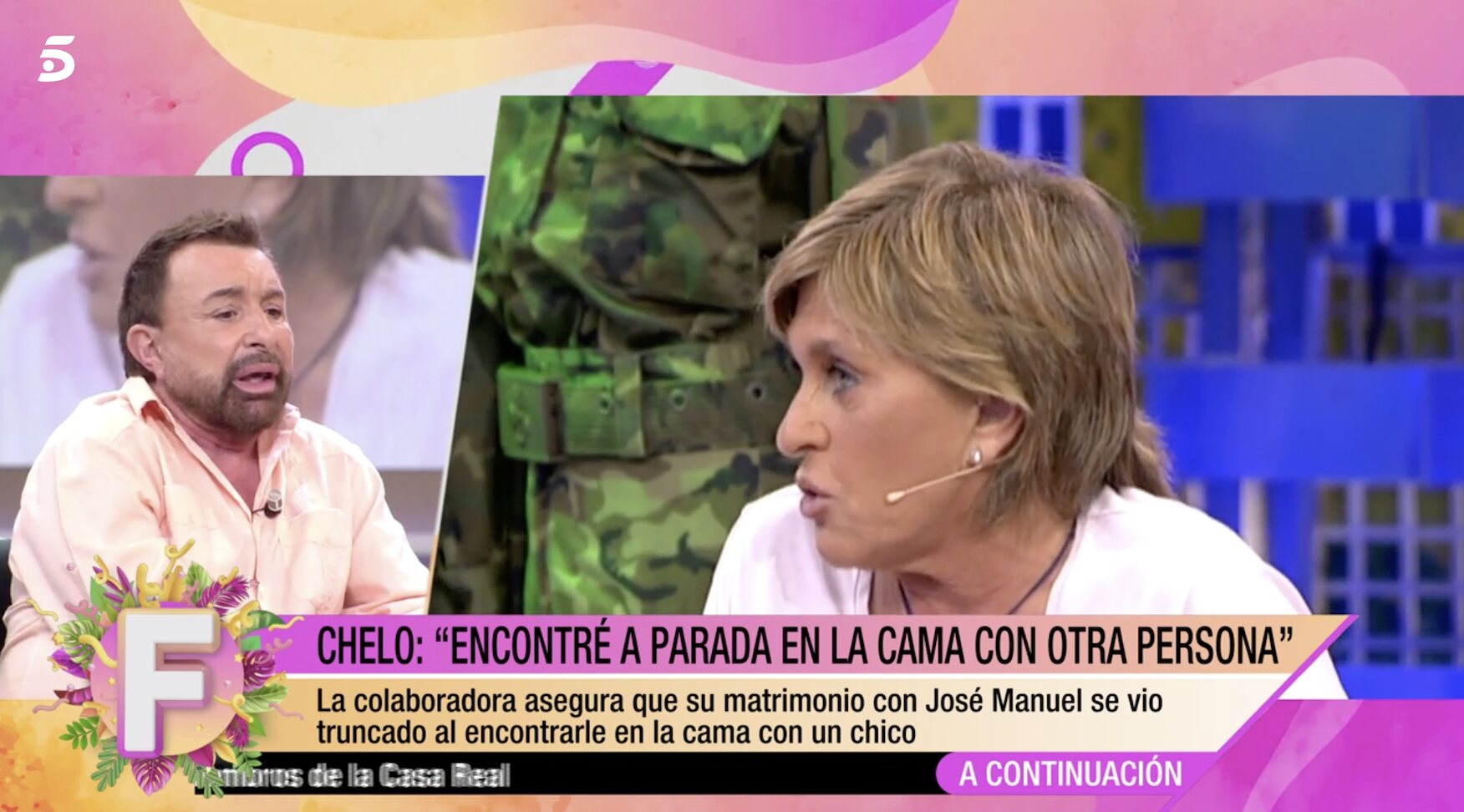 José Manuel Parada hablando de Chelo García Cortés en 'Fiesta'/ Foto: telecinco.es