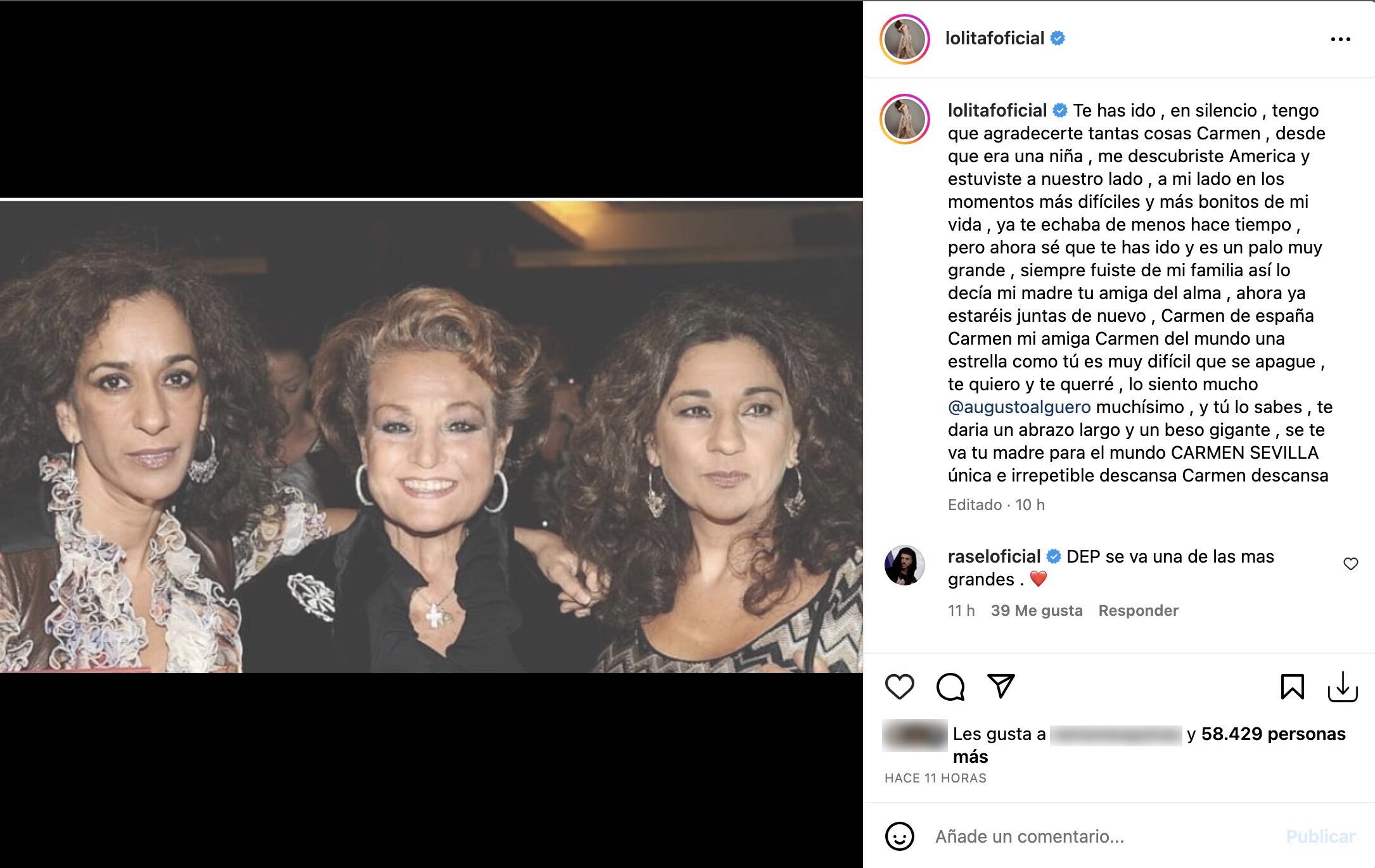 Lolita rinde homenaje a Carmen Sevilla | Foto: Instagram