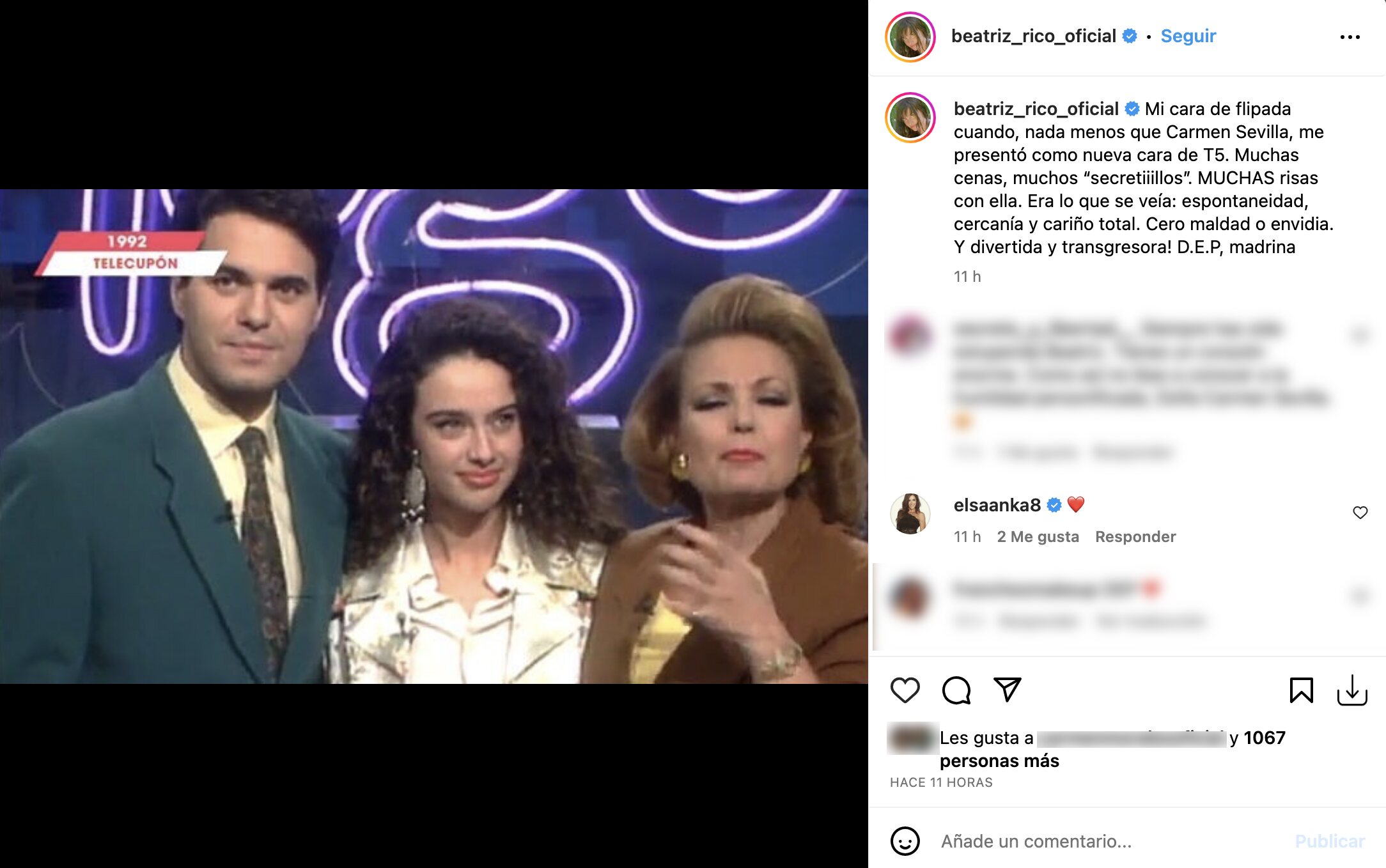 Beatriz Rico trabajó con Carmen Sevilla en el 'Telecupón' | Foto: Instagram