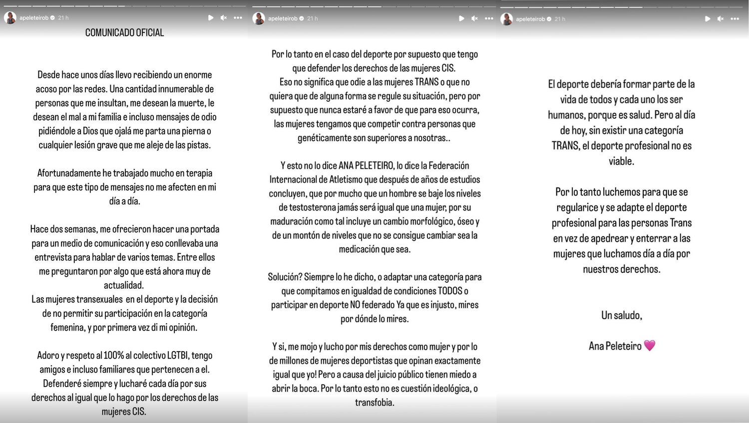 Ana Peleteiro tras sus polémicas palabras sobre las deportistas trans | Foto: Instagram