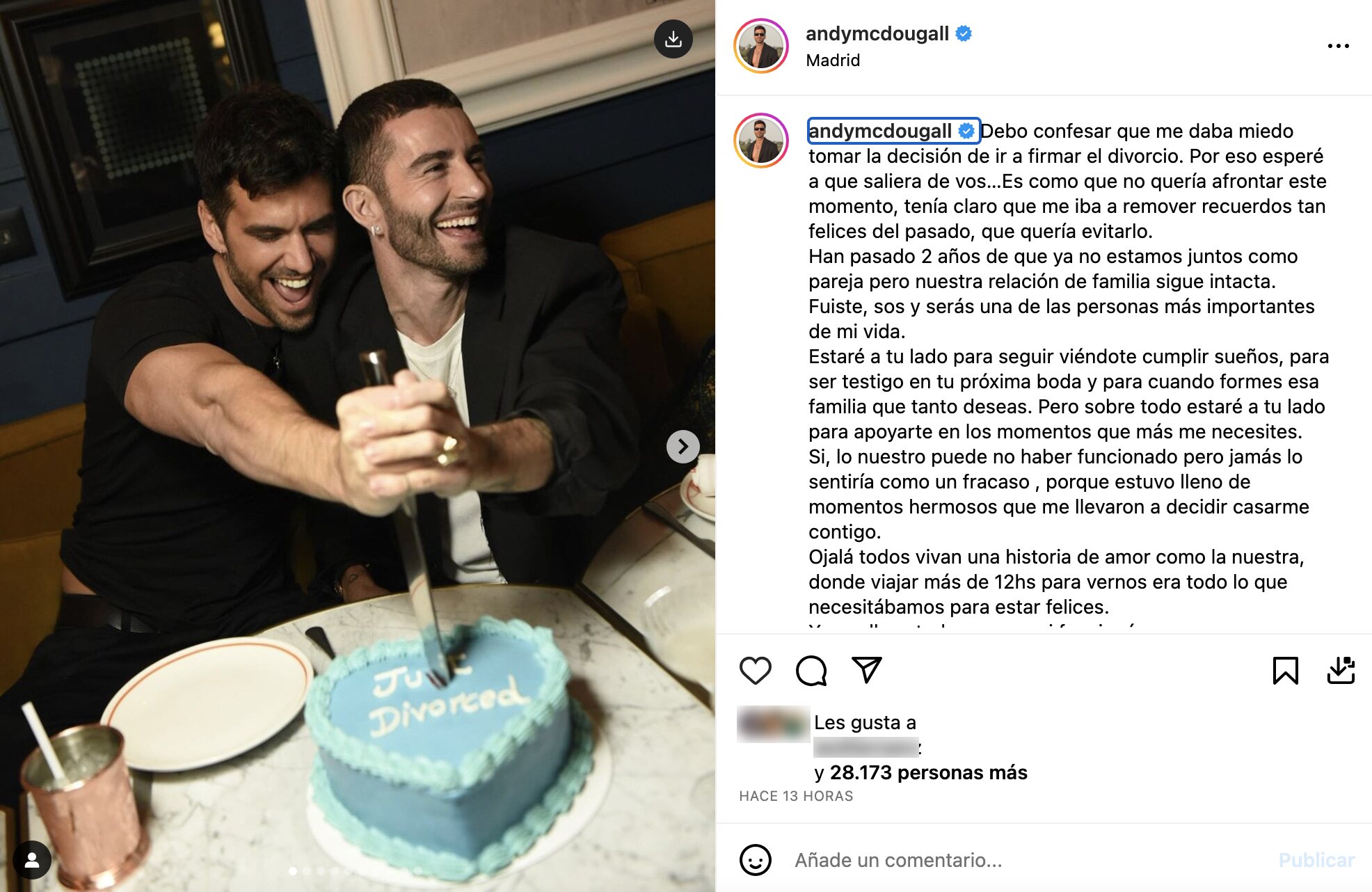 Pelayo Diaz y Andy McDougall siguen mantieniendo buena relación tras su ruptura | Foto: Instagram