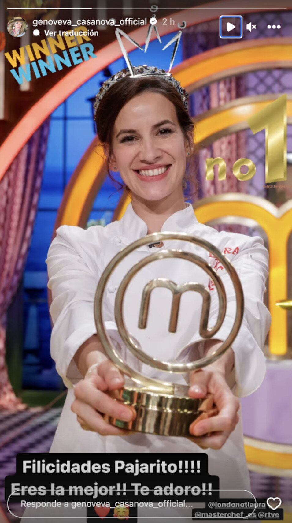 Genoveva Casanova felicita a Laura Londoño tras ganar 'Masterchef Celebrity' | Instagram