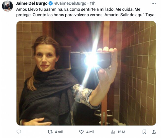 La imagen que Jaime del Burgo ha compartido de la Reina Letizia/ Foto: Twitter