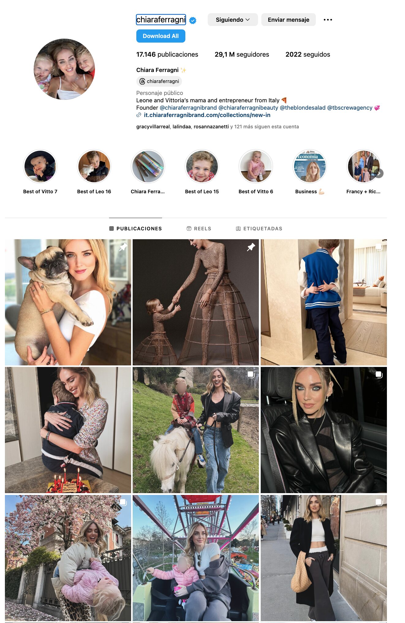 El feed del perfil de Instagram de Chiara Ferragni | Foto: Instagram