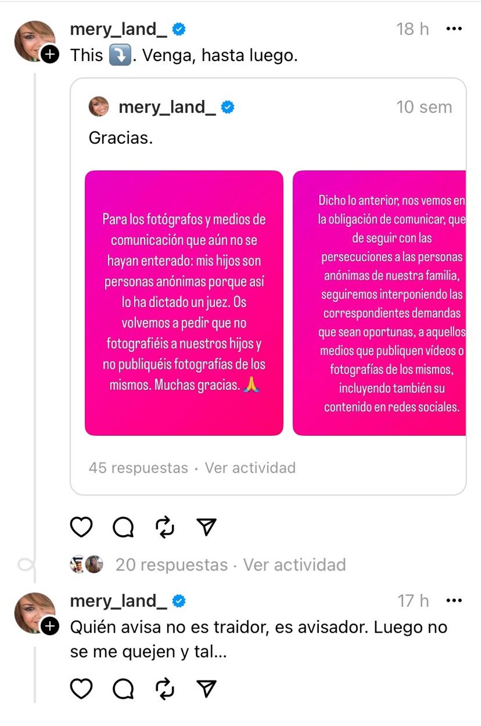 María José Campanario advierte con tomar medidas por proteger a su hija | Foto: Threads