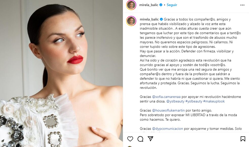 Mensaje de Mirela Balic tras la agresión | Foto: Instagram