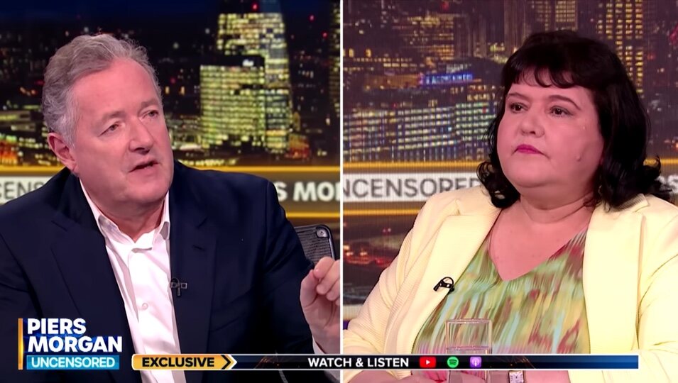 Fiona Harvey en el programa 'Piers Morgan Uncensored'/ Foto: YouTube