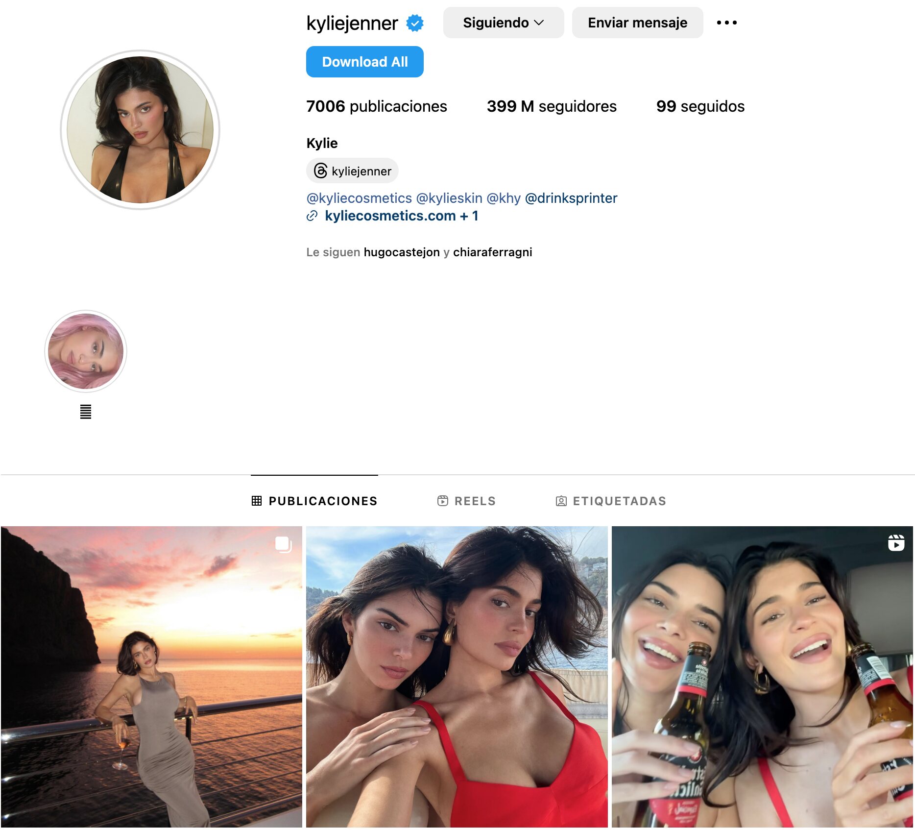 La Estrella Galicia se ve incluso en el perfil de Kylie Jenner con 399 millones de seguidores