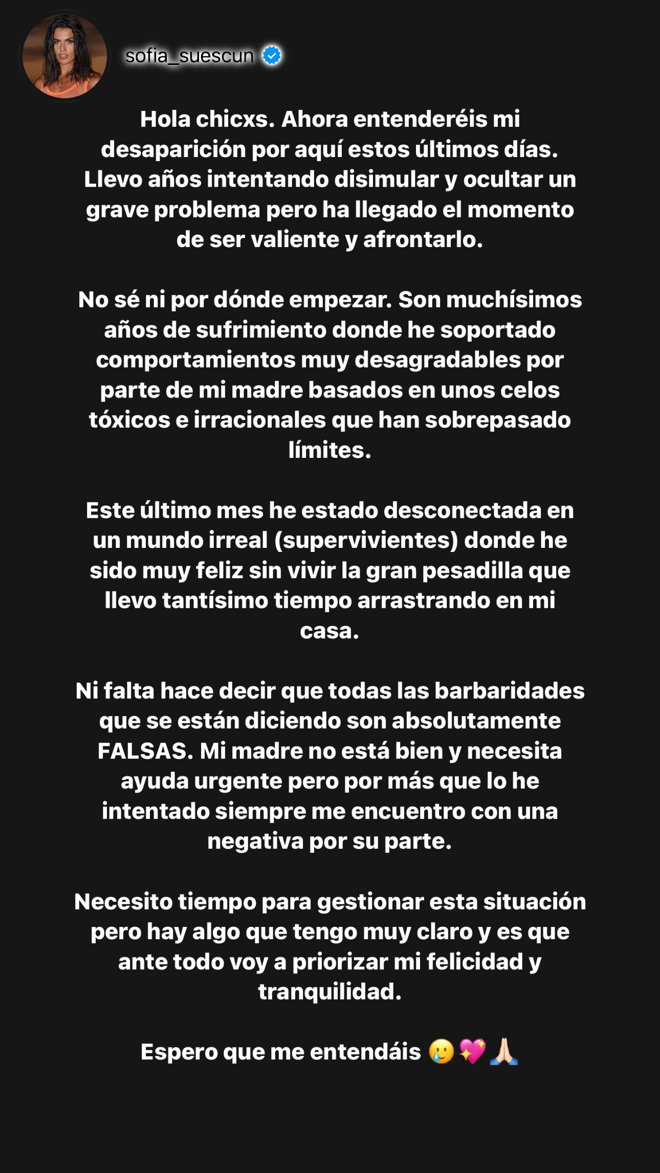 El comunicado de Sofía Suescun tras los vídeos de su madre | Foto: Instagram