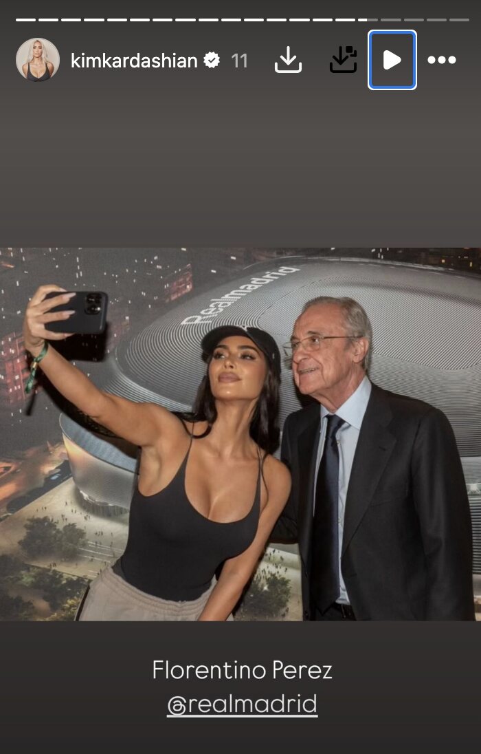 Kim Kardashian compartió varios selfies con Florentino Pérez | Foto: Instagram