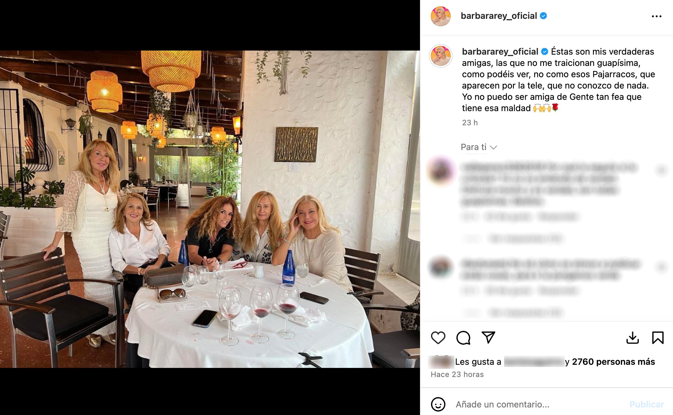 Bárbara Rey se apoya en sus amigas en su peor momento | Foto: Instagram