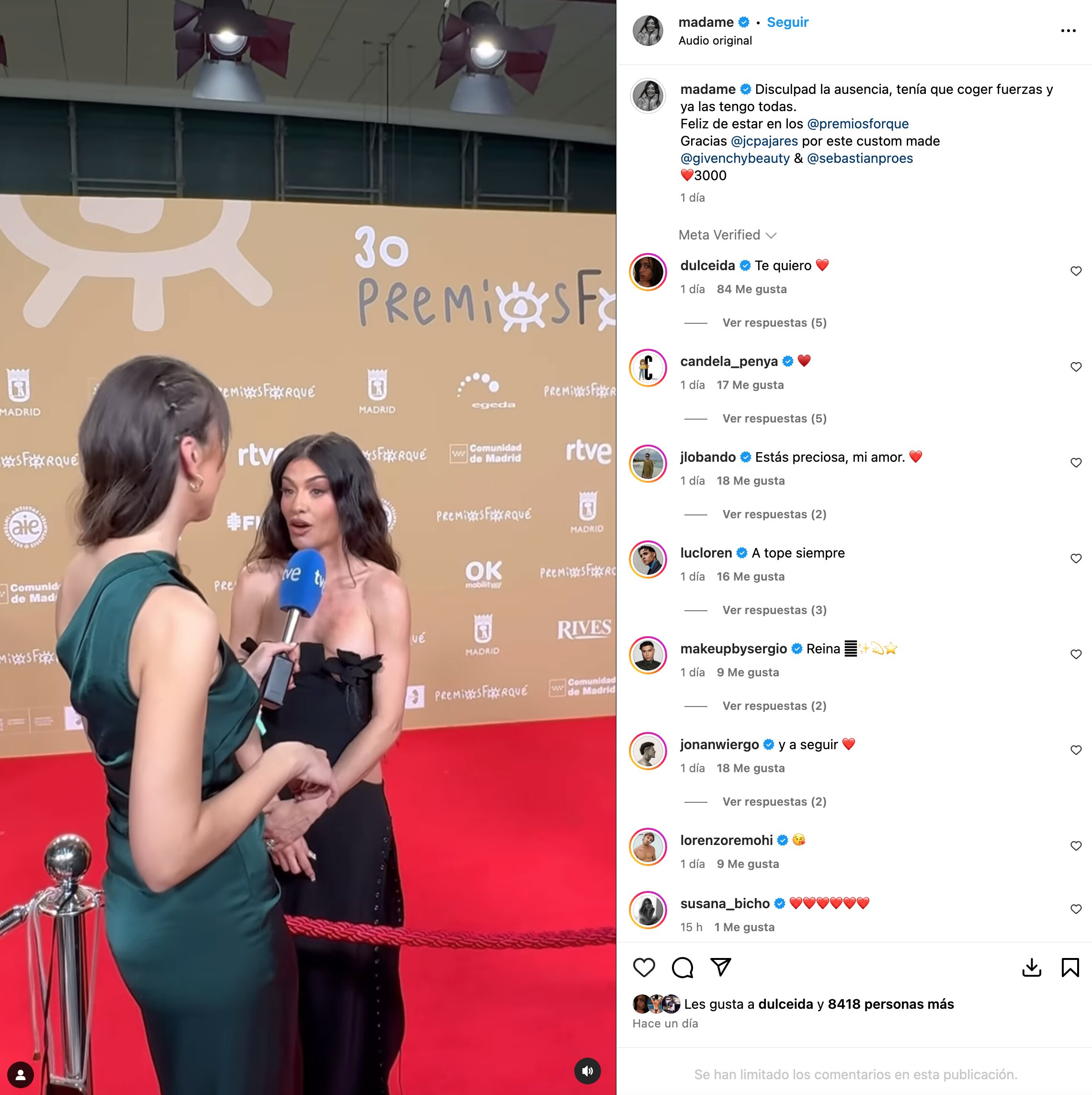 Madame de Rosa en los Premios Forqué 2024 | Foto: Instagram