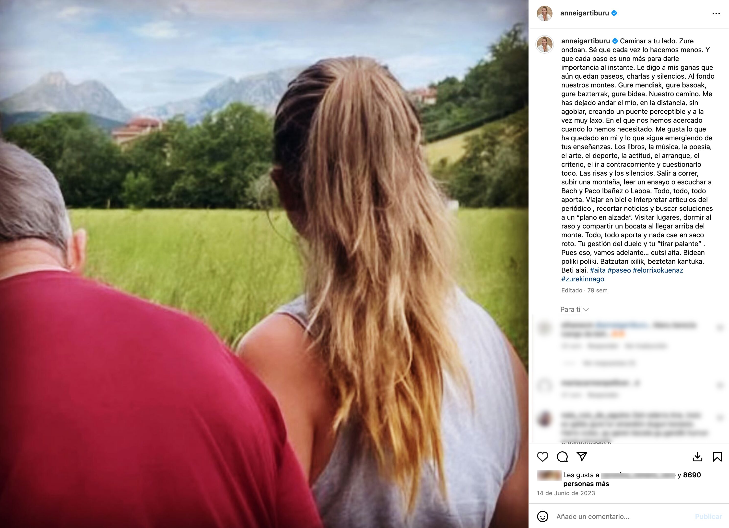 Anne Igartiburu en su último recuerdo a su padre en junio de 2023 | Foto: Instagram