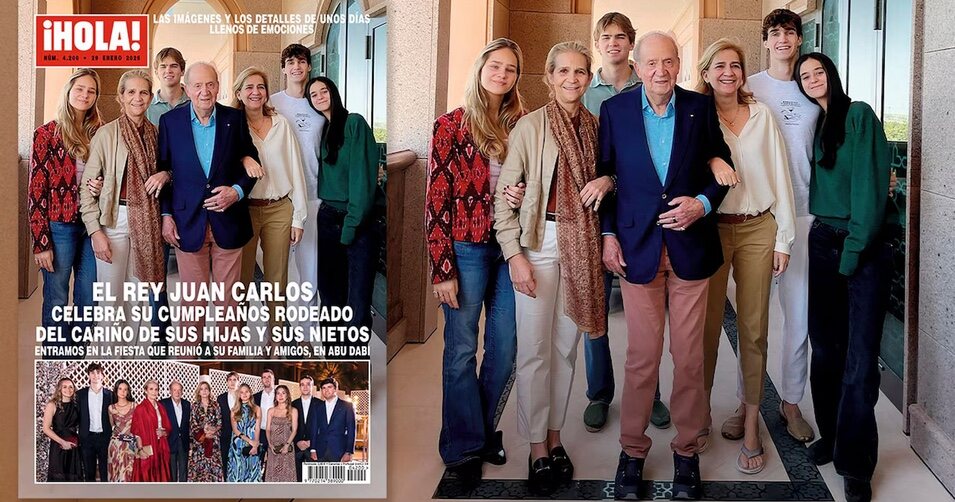 El Rey Juan Carlos con sus hijos y sus nietos Marichalar y Urdangarin en su cumpleaños en Abu Dabi en la portada de ¡Hola!