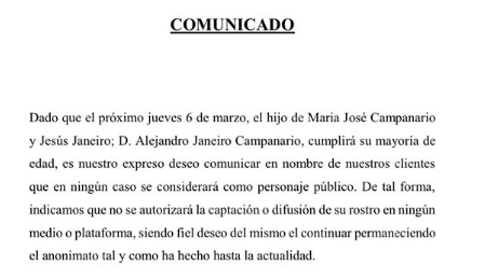 Comunicado de María José Campanario y Jesulín de Ubrique/Foto: Instagram 