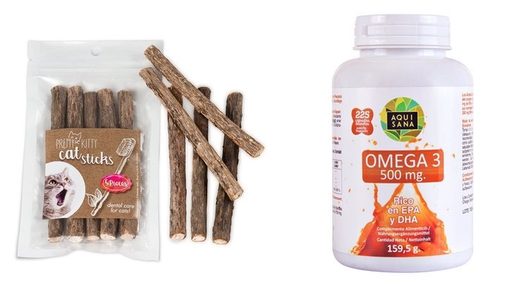 Pastillas de Omega 3 y dentasticks para gatos