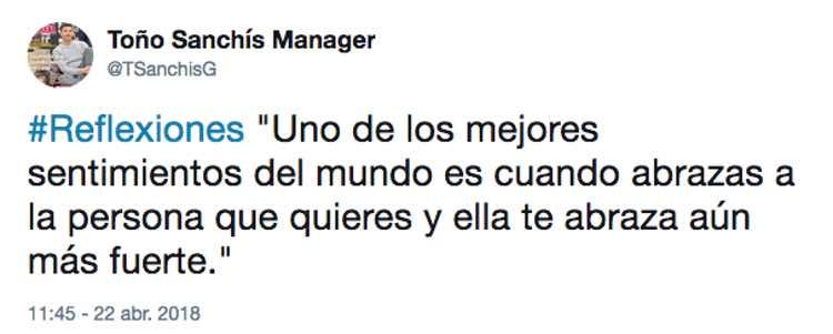 La respuesta/reflexión de Toño Sanchís en Twitter