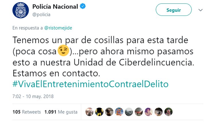 La respuesta de la Policía a Risto Mejide Foto: Twitter