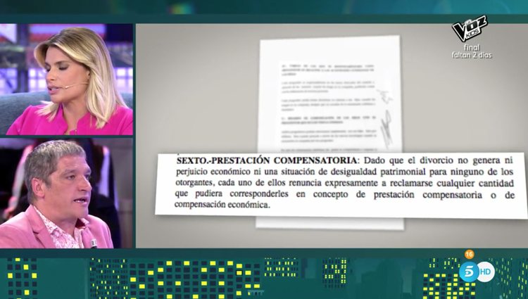 La expareja no tendrá ningún tipo de compensación económica entre ellos / Fuente: telecinco.es