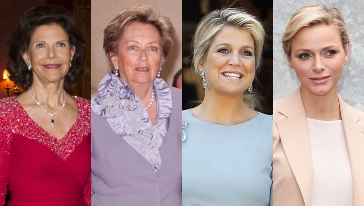 De izquierda a derecha: Silvia de Suecia, Paola de Bélgica, Máxima de Holanda y Charlene de Mónaco