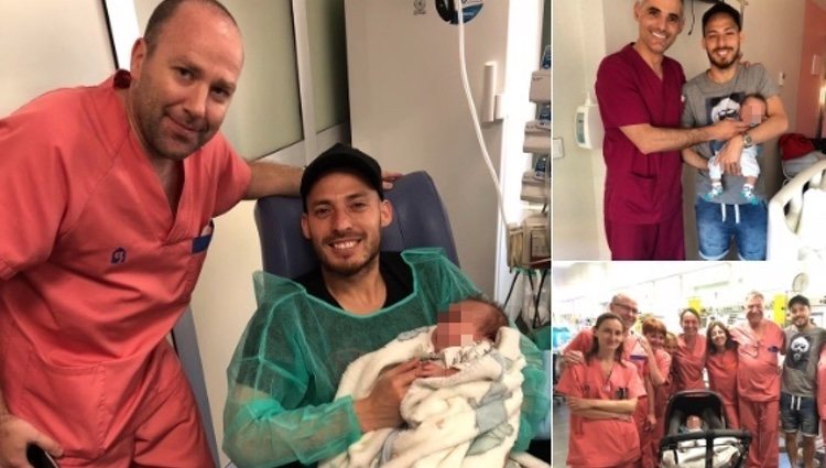 David Silva con su hijo y el equipo médico del hospital | Twitter: David Silva