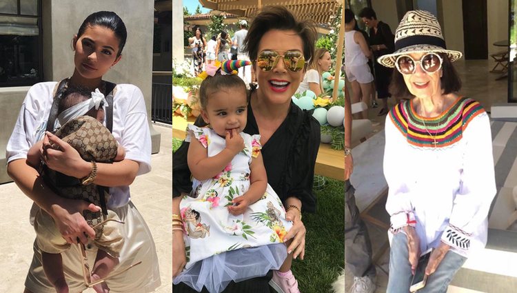 Kylie Jnner con Stormi, Kris Jenner con Dream y MJ durante la fiesta / Instagram