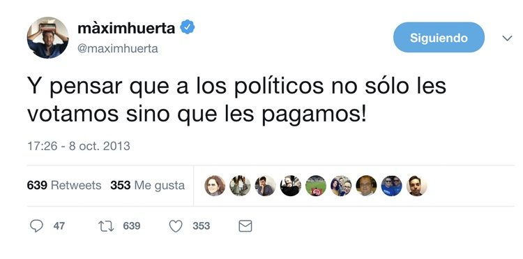 Tuit criticando el sueldo de los políticos