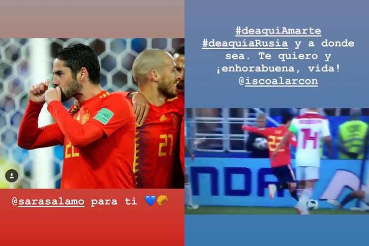 Los stories de Isco Alarcón y Sara Sálamo en sus cuentas de Instagram